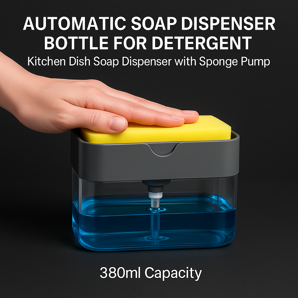 Soap Dispenser for Kitchen Sink – 2-in-1 Sponge Holder Pump, Saves Soap & Space
