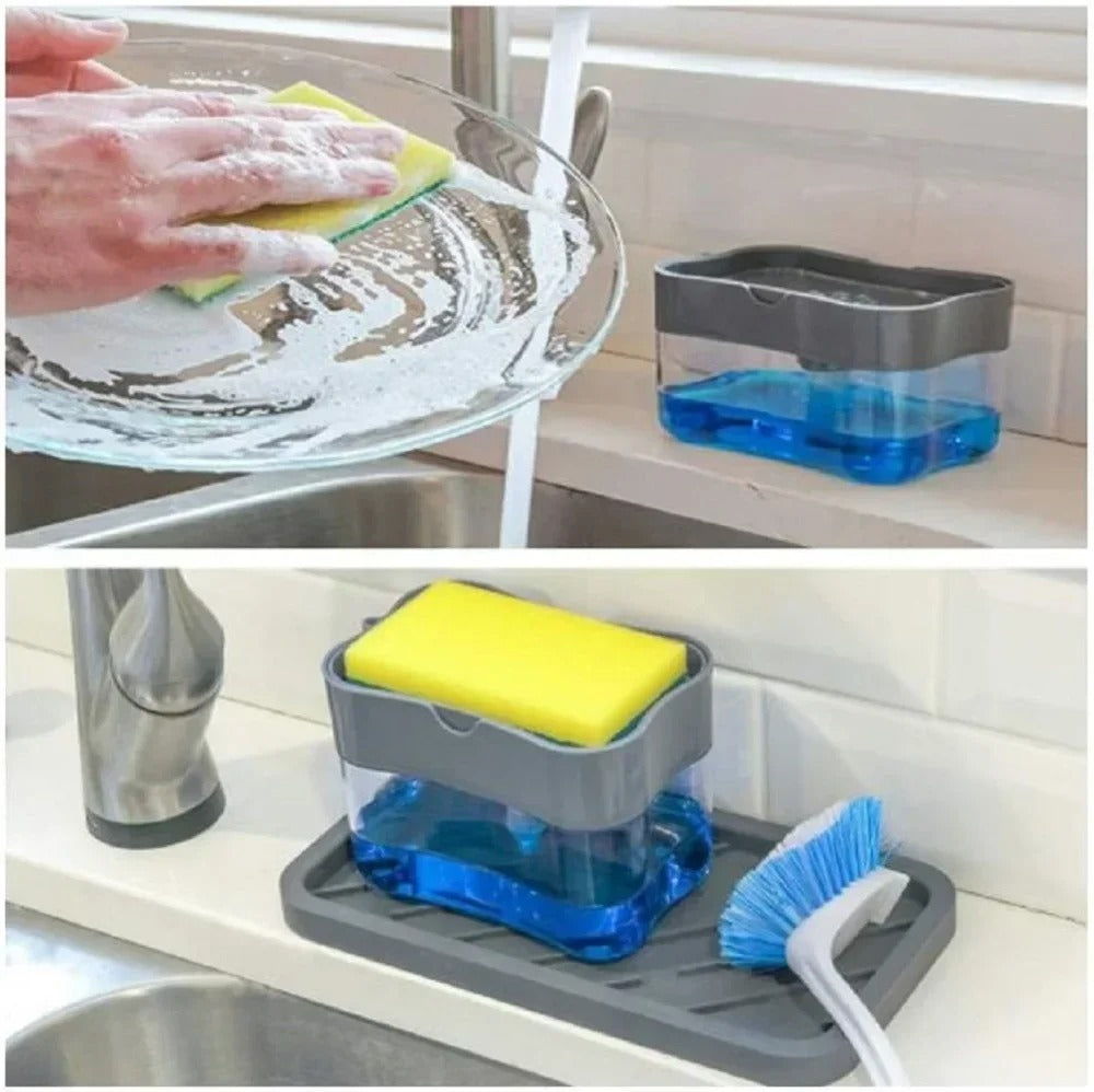 Soap Dispenser for Kitchen Sink – 2-in-1 Sponge Holder Pump, Saves Soap & Space