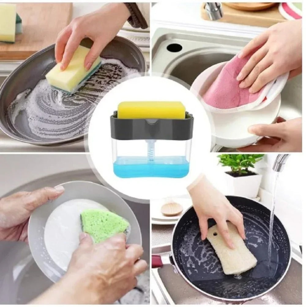 Soap Dispenser for Kitchen Sink – 2-in-1 Sponge Holder Pump, Saves Soap & Space