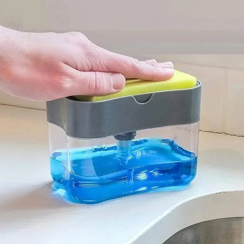 Soap Dispenser for Kitchen Sink – 2-in-1 Sponge Holder Pump, Saves Soap & Space