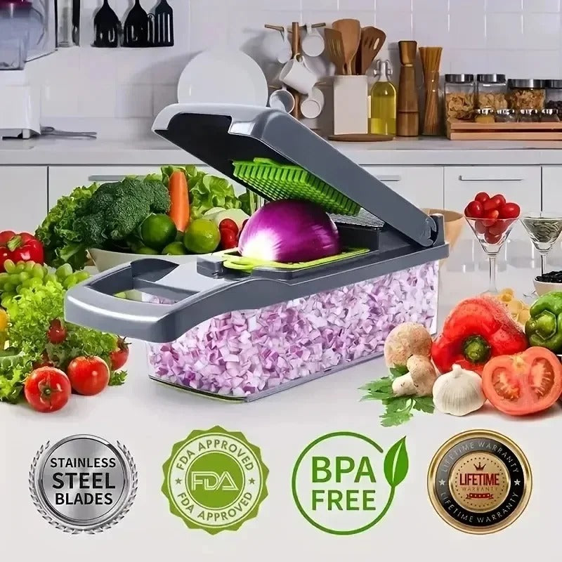 16-in-1 Vegetable Chopper & Dicer – Multi-Blade Food Prep Gadget, BPA-Free