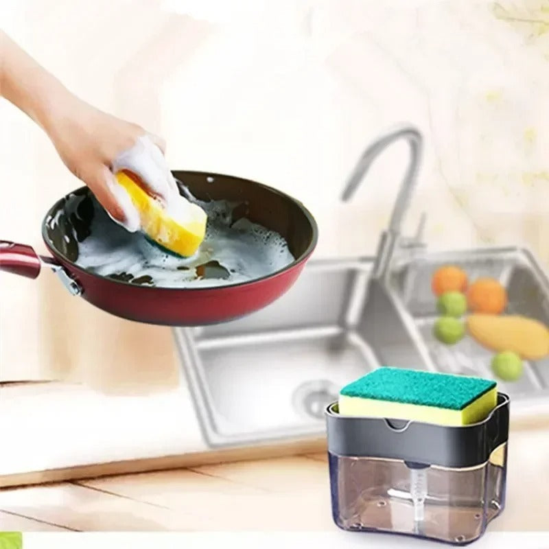 Soap Dispenser for Kitchen Sink – 2-in-1 Sponge Holder Pump, Saves Soap & Space