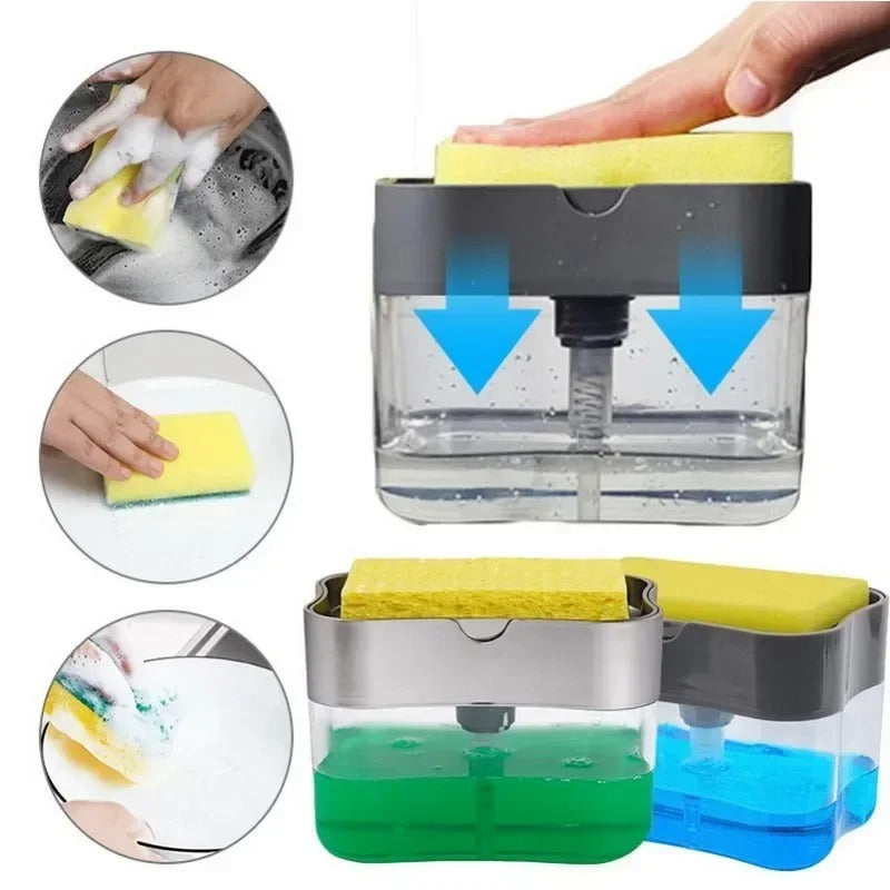 Soap Dispenser for Kitchen Sink – 2-in-1 Sponge Holder Pump, Saves Soap & Space