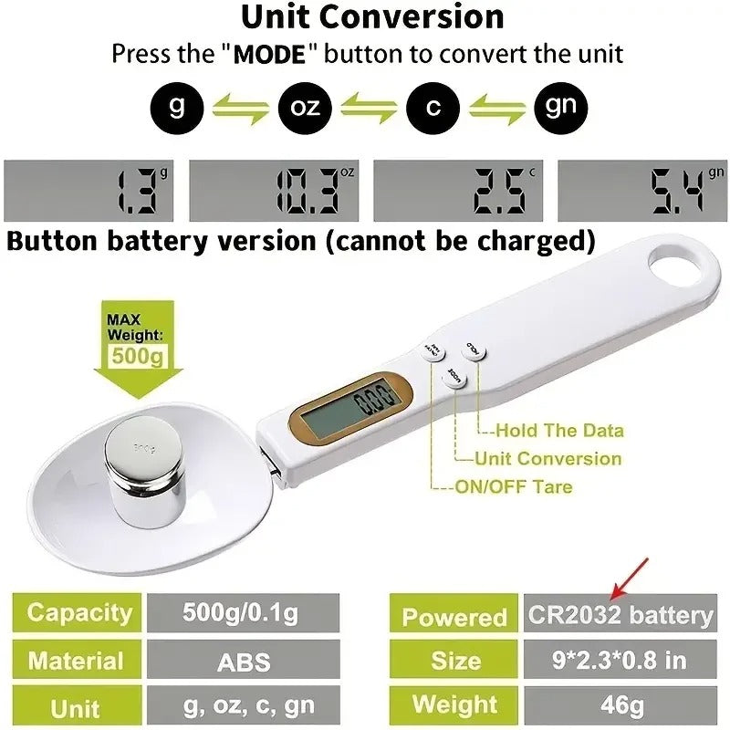Mini Spoon Scale Digital Kitchen Scale – Electronic LCD Food Scale for Cooking, Baking, and Measuring Ingredients (0.1-500g)