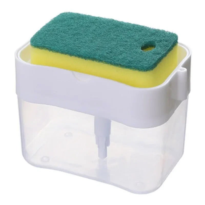 Soap Dispenser for Kitchen Sink – 2-in-1 Sponge Holder Pump, Saves Soap & Space