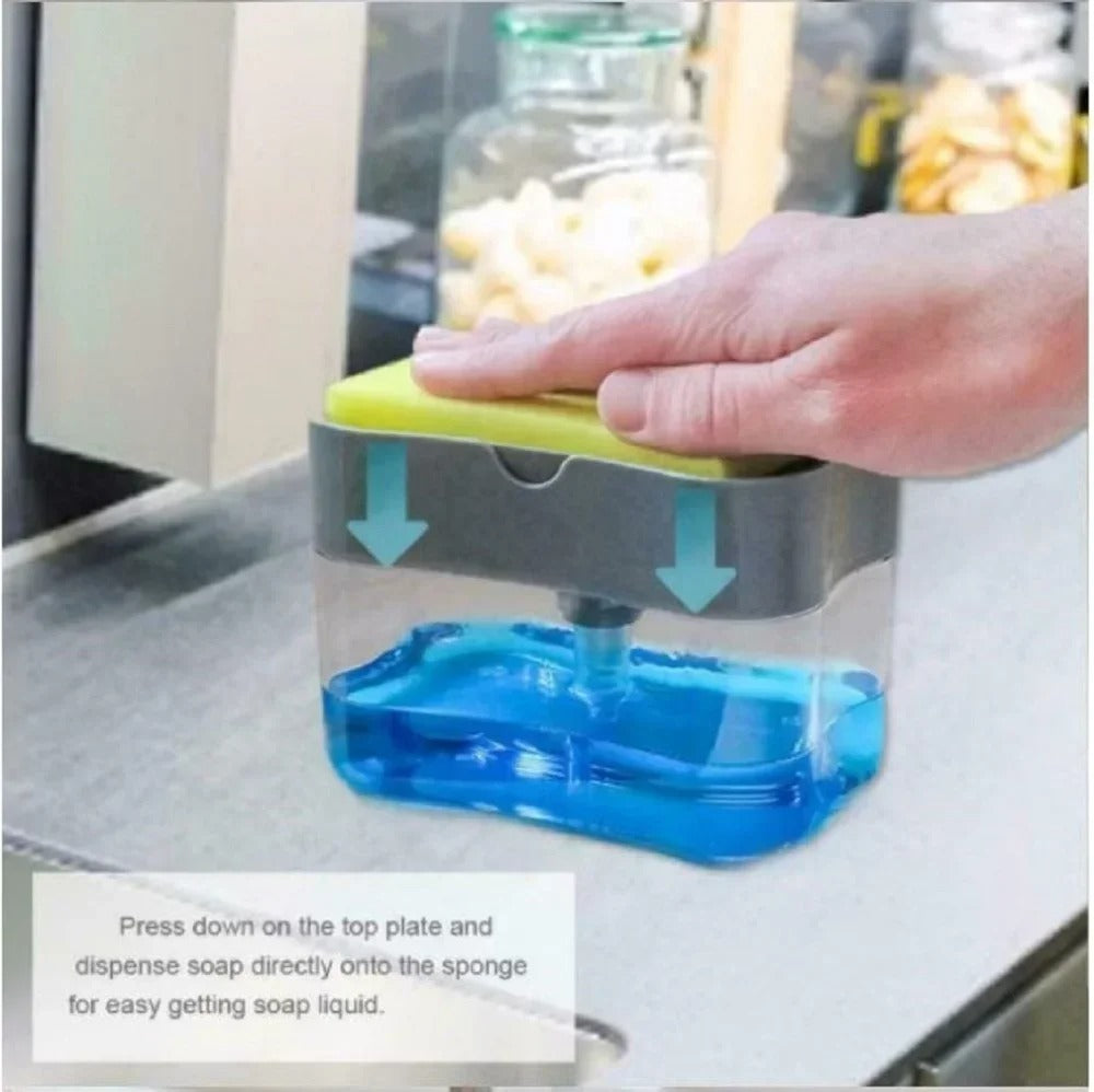 Soap Dispenser for Kitchen Sink – 2-in-1 Sponge Holder Pump, Saves Soap & Space