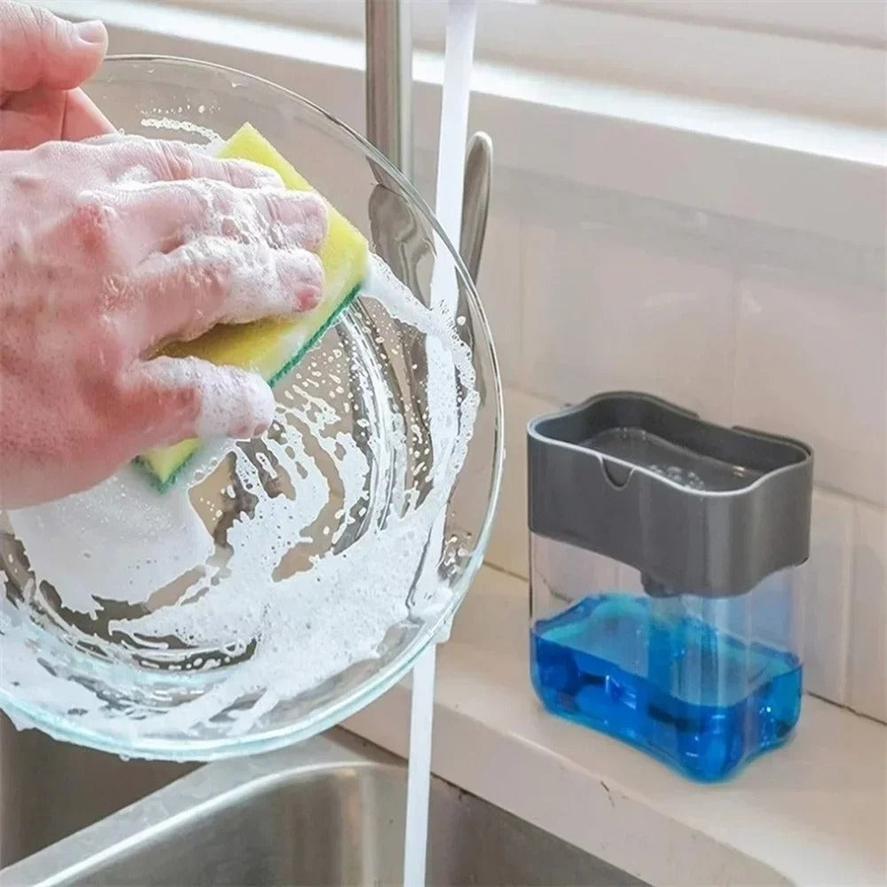 Soap Dispenser for Kitchen Sink – 2-in-1 Sponge Holder Pump, Saves Soap & Space